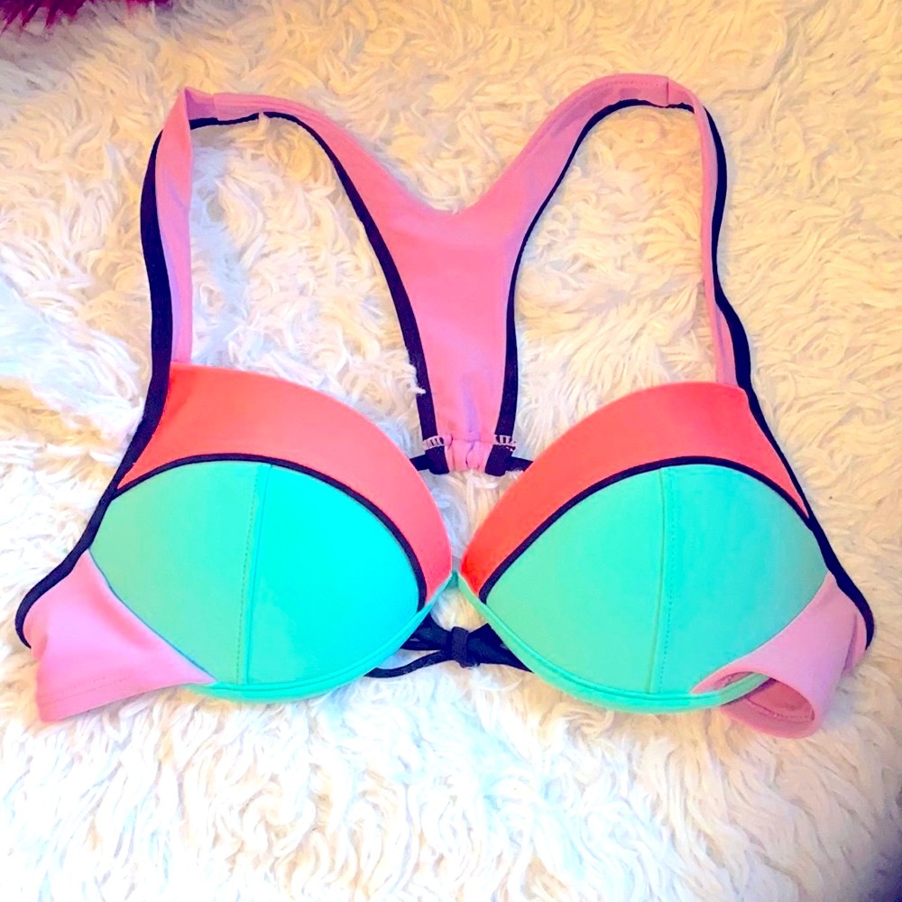 Xhilaration Teal Orange Purple Bikini Swim Top Medium